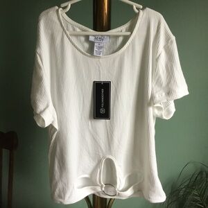 Soft White Ribbed Knit Top - Size 1X - NWT